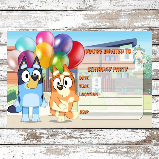 10 Bluey Dog Party Invitations With Envelopes