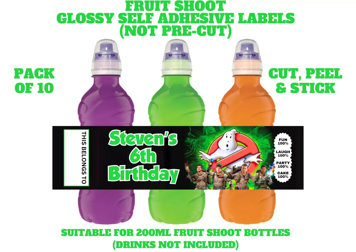 Ghostbusters Personalised Fruit Shoot Bottle Self Adhesive Label Wrapper x 10