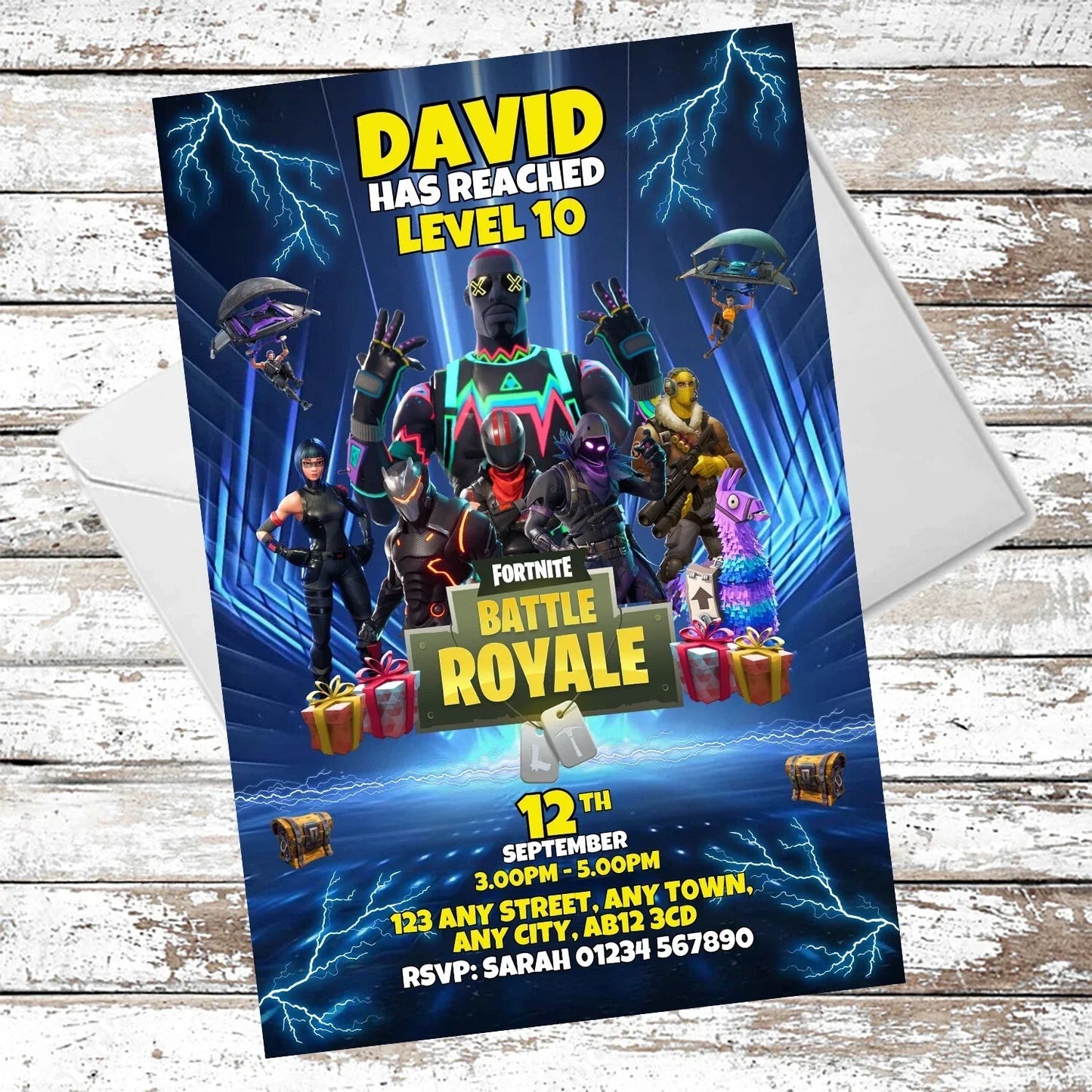 10 Personalised Fortnite Royale Party Invitations With Envelopes