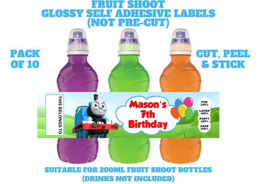 Thomas The Tank Engine Personalised Fruit Shoot Bottle Self Adhesive Label Wrapper x 10