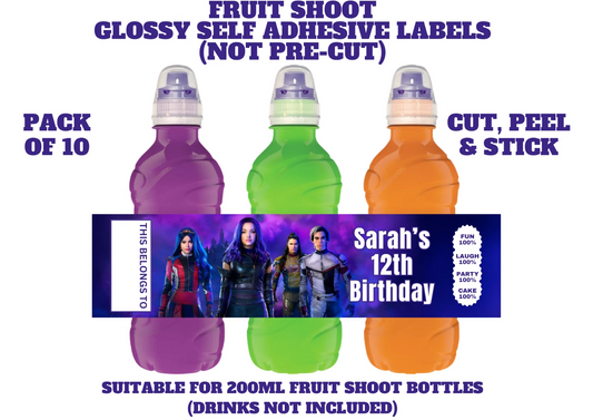 Descendants Personalised Fruit Shoot Bottle Self Adhesive Labels Wrapper x 10