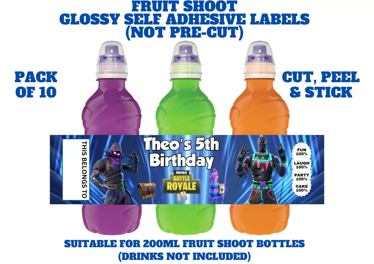 Battle Royale Personalised Fruit Shoot Bottle Self Adhesive Label Wrapper x 10