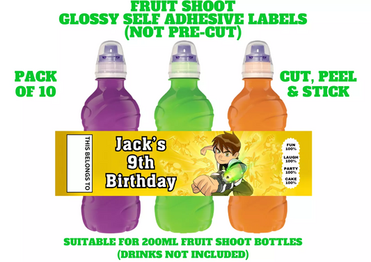 Ben 10 Personalised Fruit Shoot Bottle Self Adhesive Label Wrapper x 10