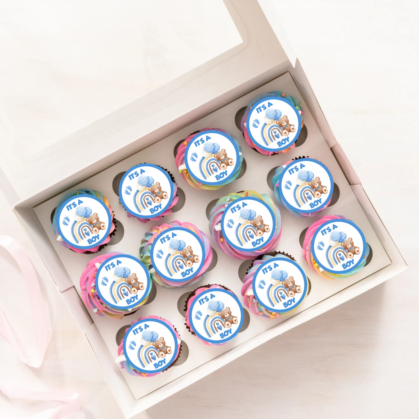 It's A Boy Baby Shower Pre-Cut Edible Wafer Cupcake Toppers Pack Of 24