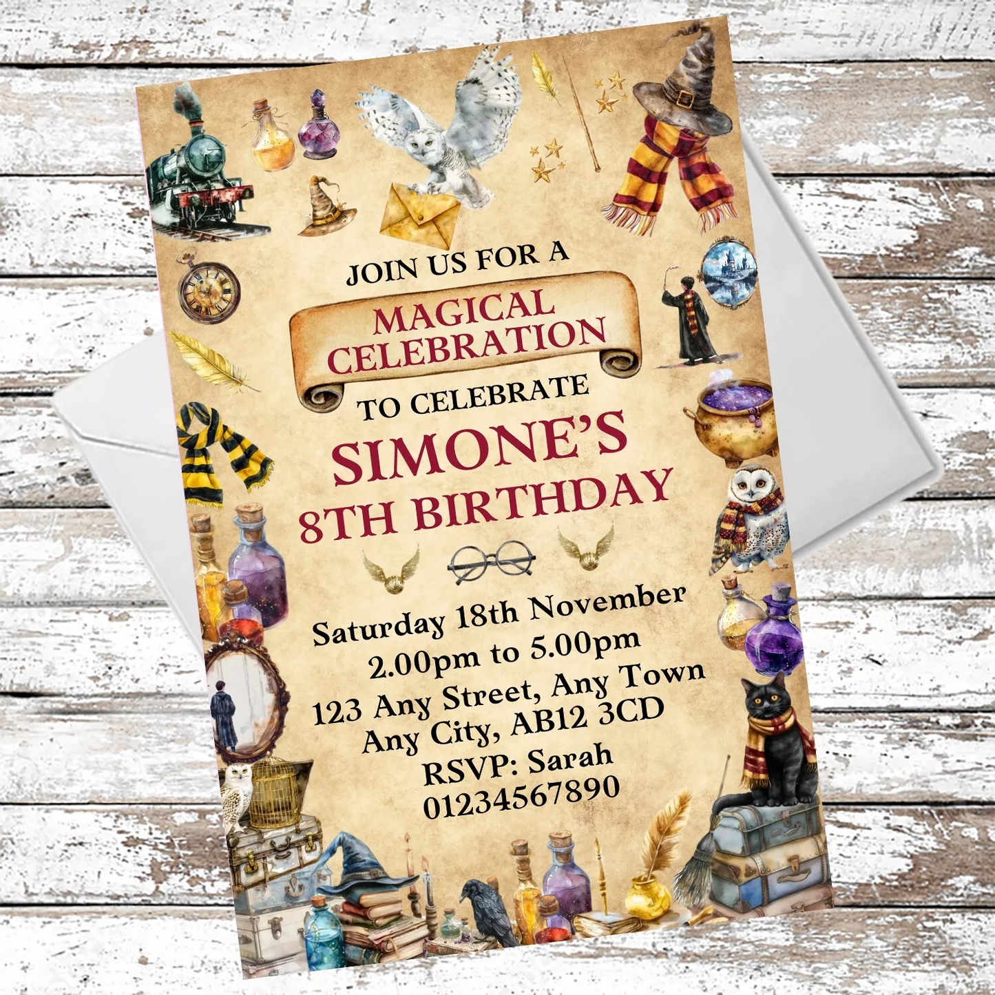 10 Personalised Harry Potter Wizard Party Invitations With Envelopes