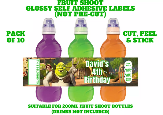 Shrek Personalised Fruit Shoot Bottle Self Adhesive Label Wrapper x 10