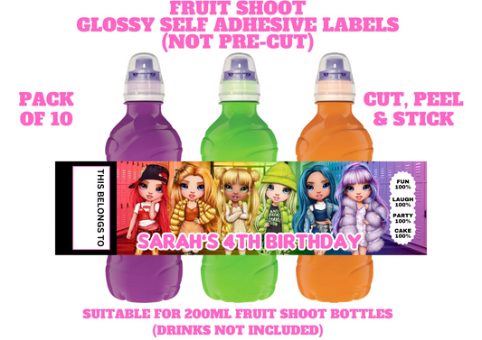 Rainbow High Personalised Fruit Shoot Bottle Self Adhesive Label Wrapper x 10