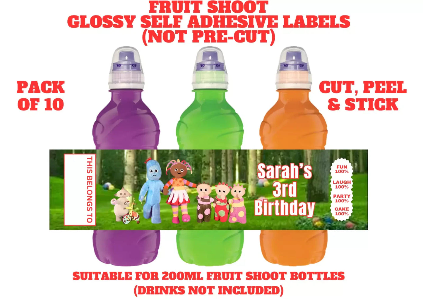 In The Night Garden Personalised Fruit Shoot Bottle Self Adhesive Label Wrapper x 10
