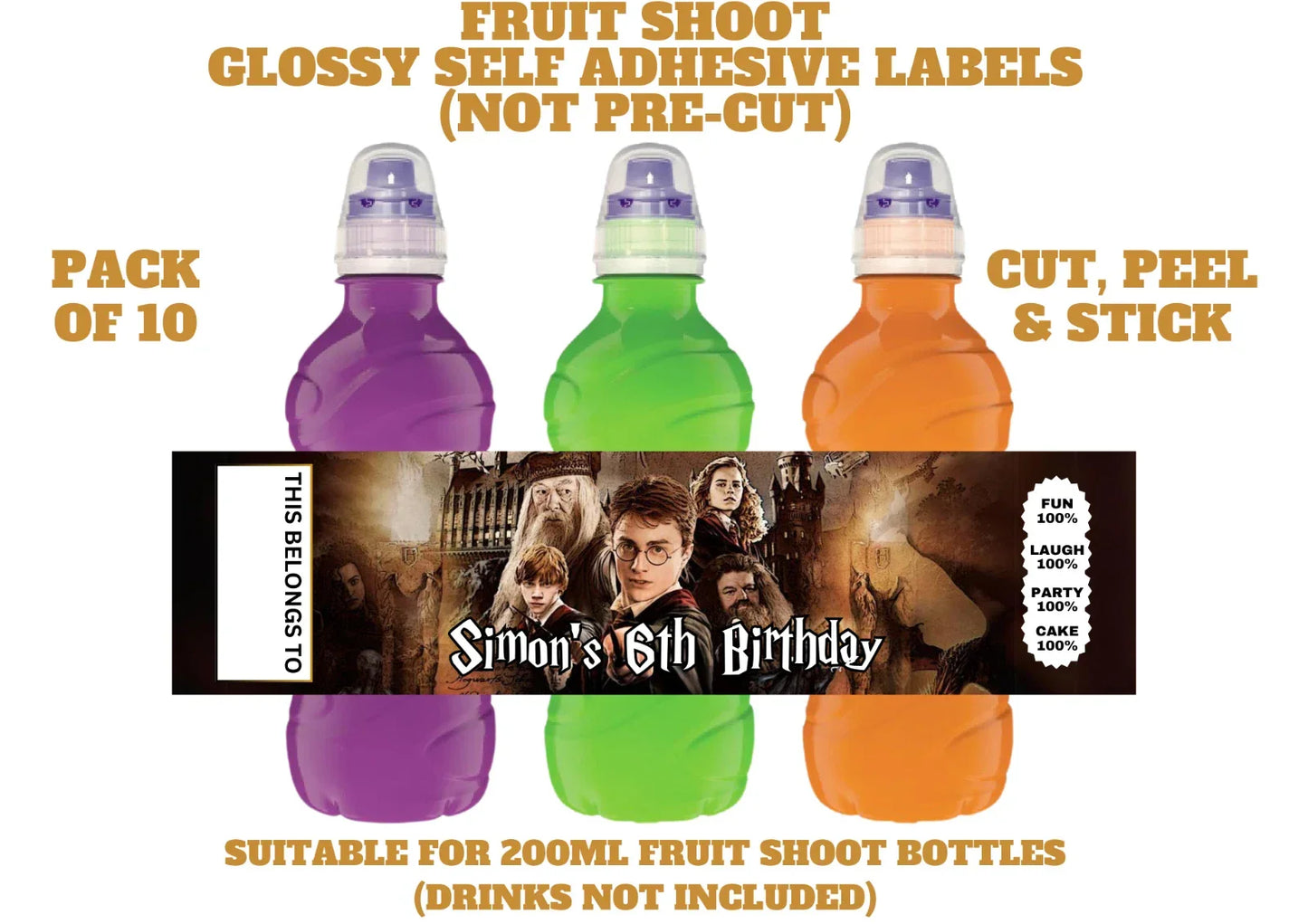 Harry Potter Personalised Fruit Shoot Bottle Self Adhesive Label Wrapper x 10