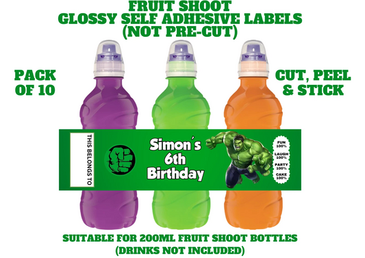 The Hulk Personalised Fruit Shoot Bottle Self Adhesive Label Wrapper x 10