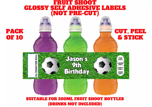 Football Personalised Fruit Shoot Bottle Self Adhesive Label Wrapper x 10