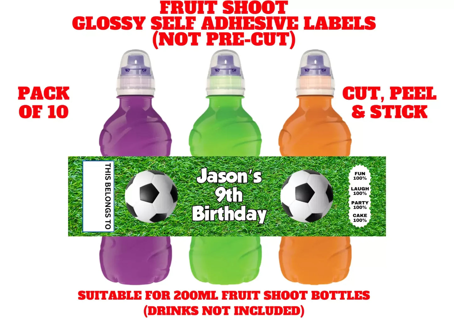 Football Personalised Fruit Shoot Bottle Self Adhesive Label Wrapper x 10