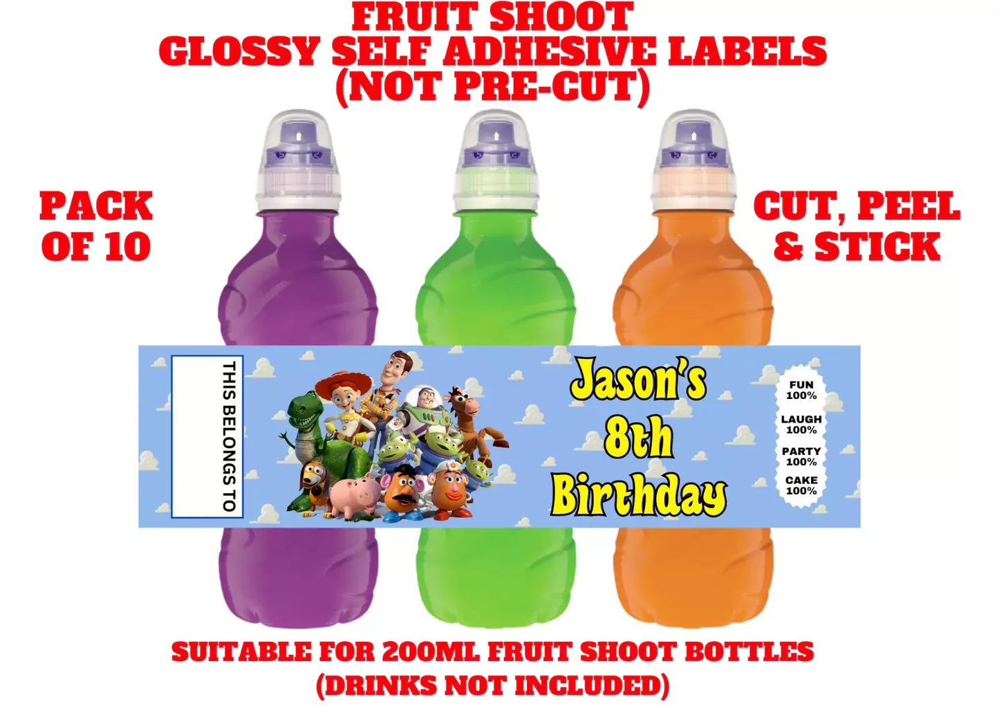 Toy Story Personalised Fruit Shoot Bottle Self Adhesive Label Wrapper x 10