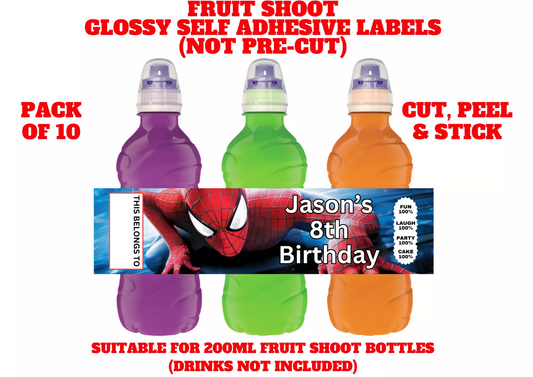 Spiderman Personalised Fruit Shoot Bottle Self Adhesive Label Wrapper x 10
