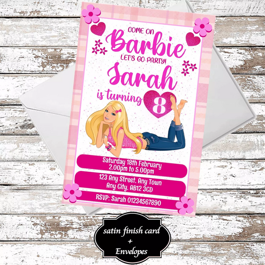 10 Personalised Barbie Party Invitations With Envelopes