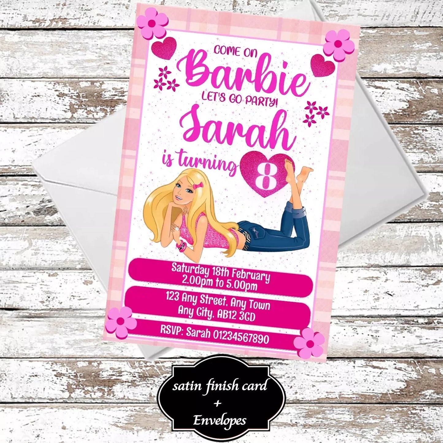 10 Personalised Barbie Party Invitations With Envelopes