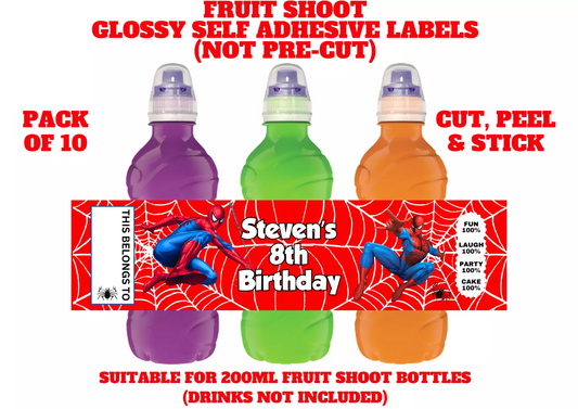 Personalised Spiderman Fruit Shoot Bottle Self Adhesive Label Wrapper x 10