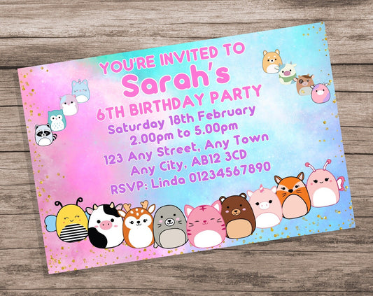 10 Personalised Squishmallow Party Invitations With Envelopes