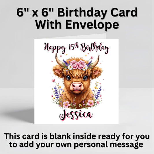 Adorable Highland Cow Personalised Birthday Card