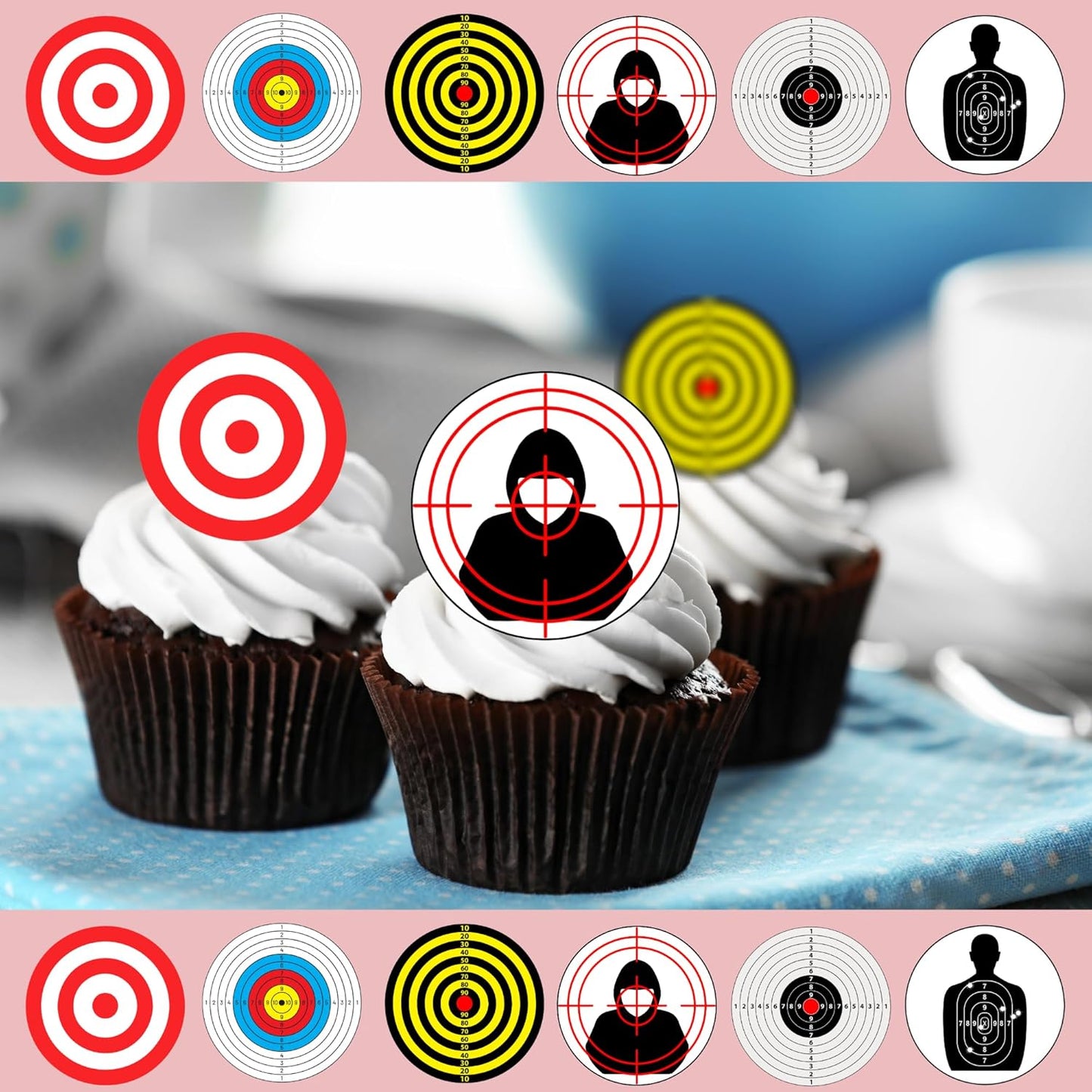 Target Shooting Practice Pre-Cut Edible Wafer Cupcake Toppers Pack Of 24