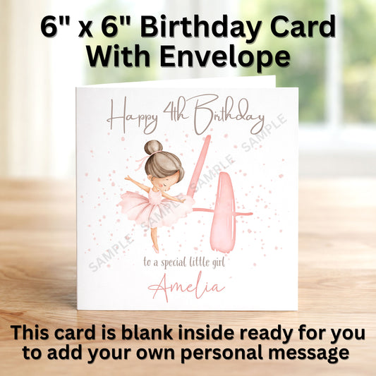 Cute Ballerina Personalised Birthday Card