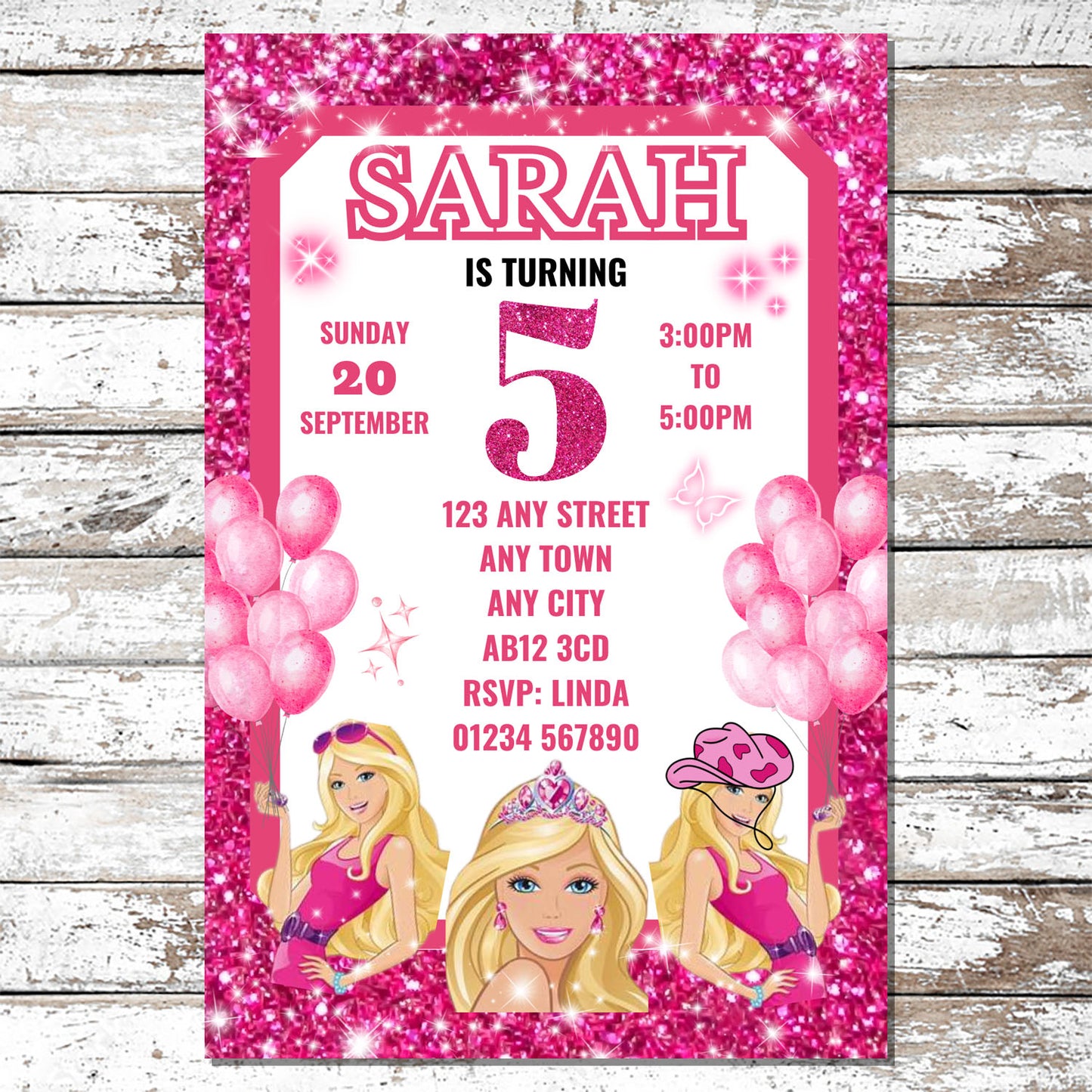 10 Personalised Barbie Doll Party Invitations With Envelopes