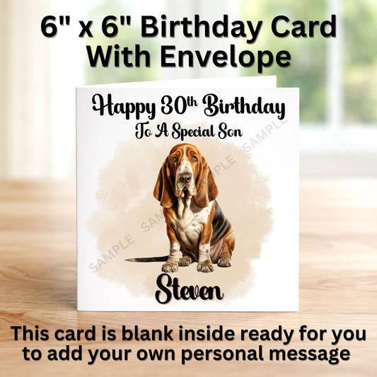 Basset Hound Dog Personalised Birthday Card