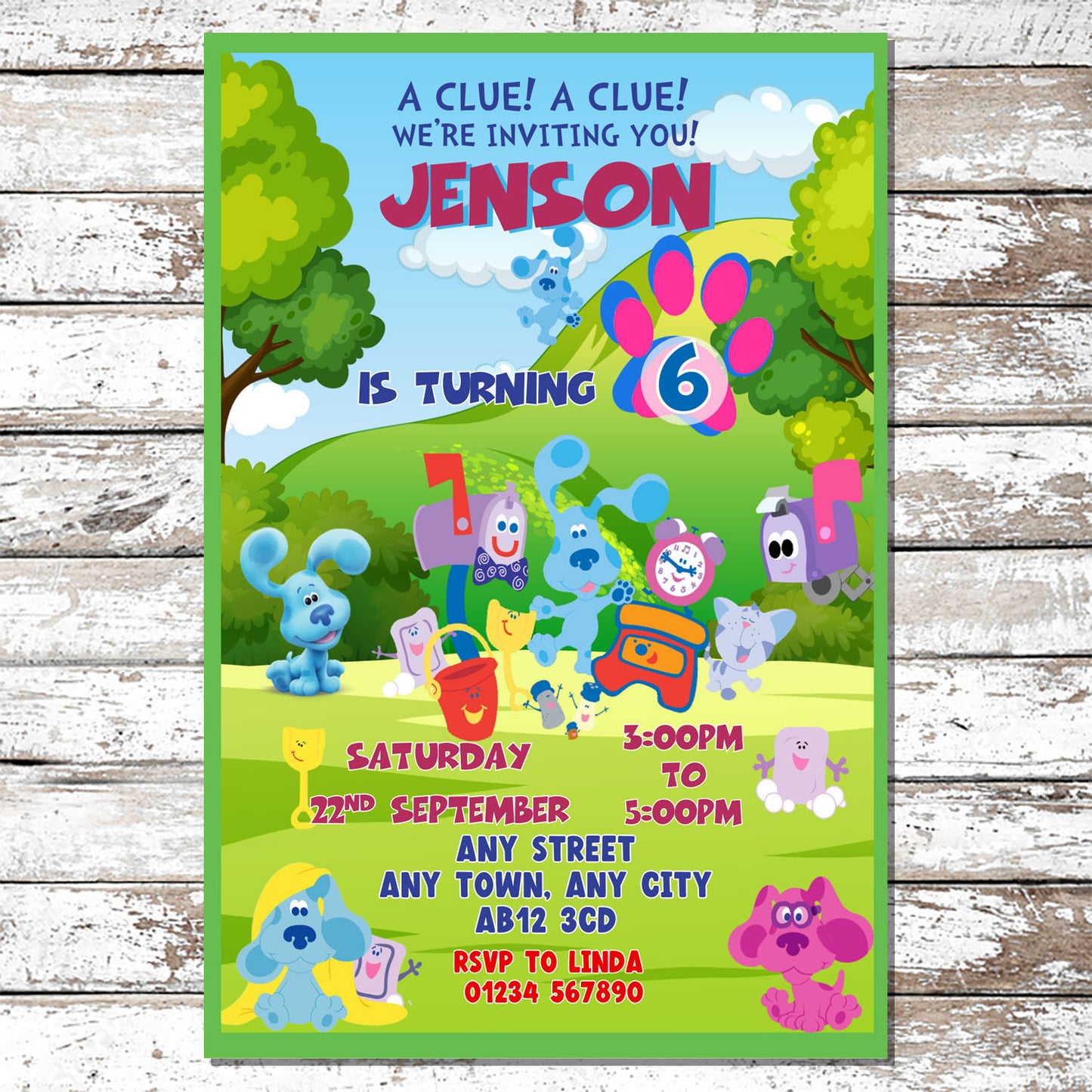 10 Personalised Blues Clues Party Invitations With Envelopes