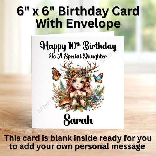 Boho Fairy With Flowers Personalised Birthday Card