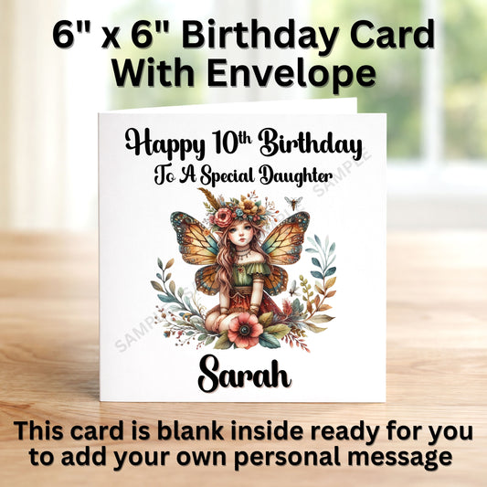 Adorable Boho Fairy With Flowers Personalised Birthday Card