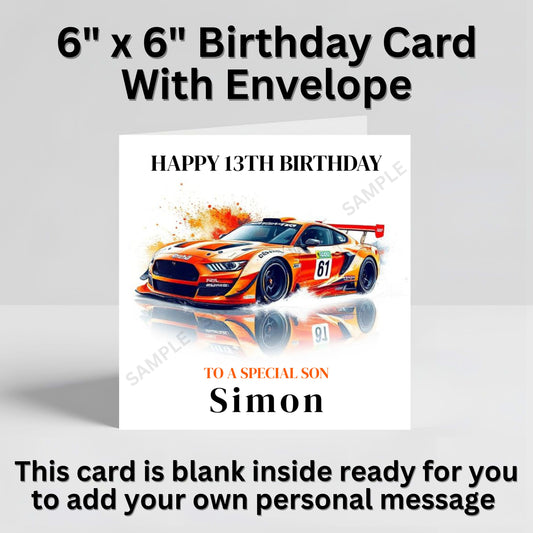 Sports Racing Car Personalised Birthday Card