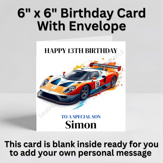 Racing Car Personalised Birthday Card