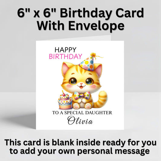 Adorable Cat Kitten Personalised Birthday Card