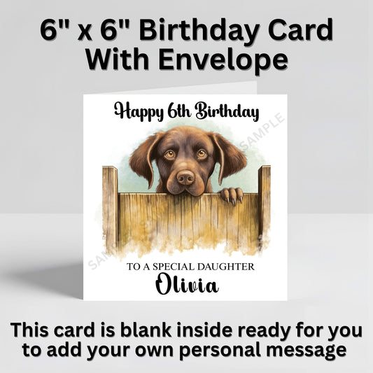 Dog Looking Over A Fence Personalised Birthday Card