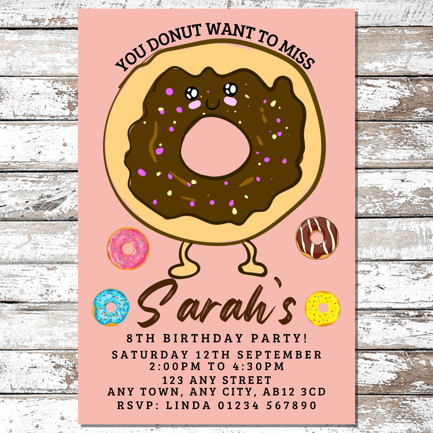 10 Personalised Chocolate Doughnut Donut Party Invitations With Envelopes