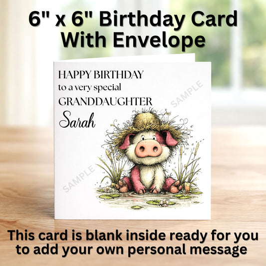 Cute Pig Personalised Birthday Card
