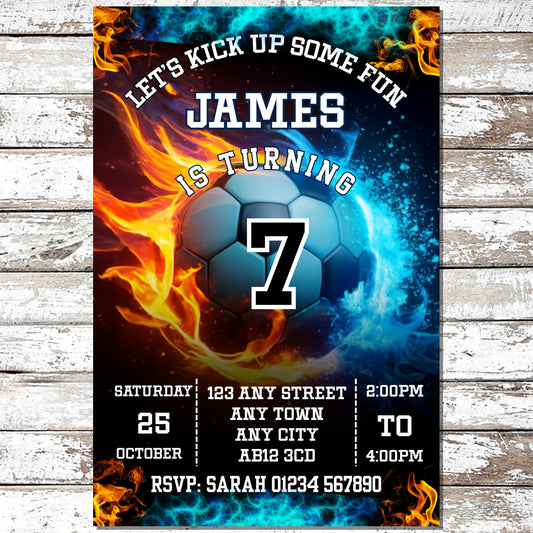 10 Personalised Neon Football Party Invitations With Envelopes