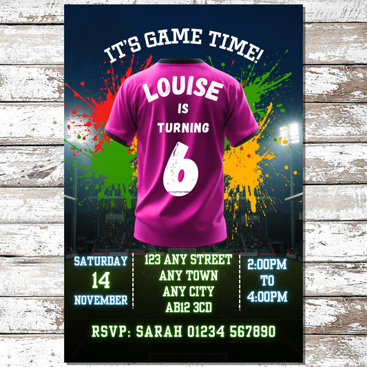 10 Personalised Pink Football Shirt Party Invitations With Envelopes