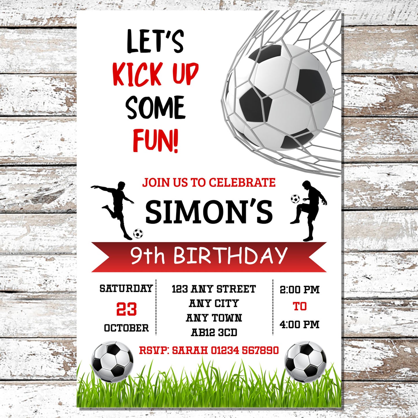 10 Red Personalised Football Party Invitations With Envelopes