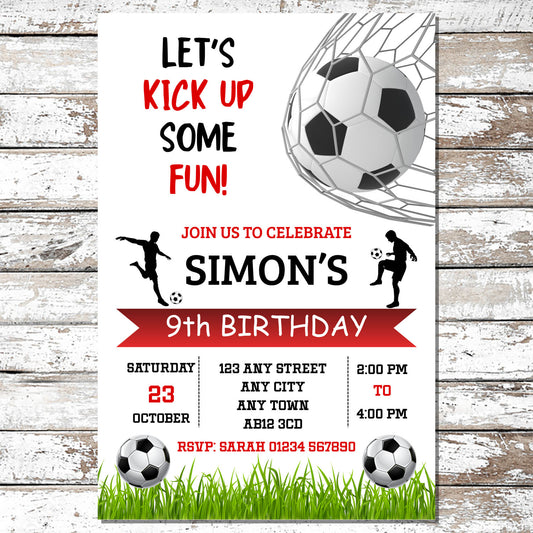 10 Red Personalised Football Party Invitations With Envelopes