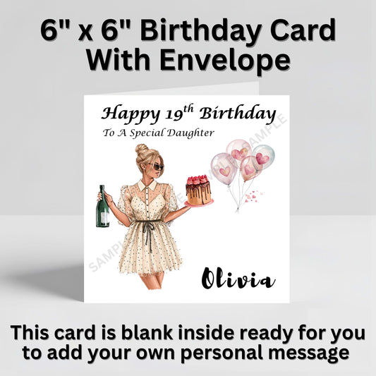 Party Girl With Cake Personalised Birthday Card