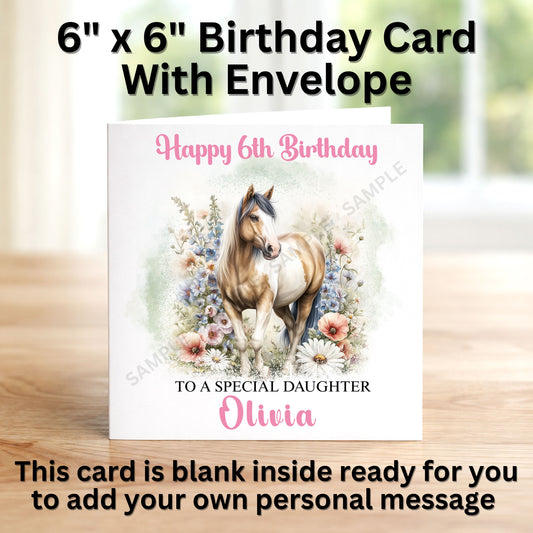 Horse With Flowers Personalised Birthday Card