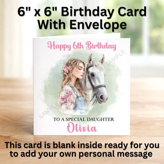 Horse And Girl Illustration Personalised Birthday Card