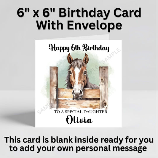 Horse Looking Over A Fence Personalised Birthday Card