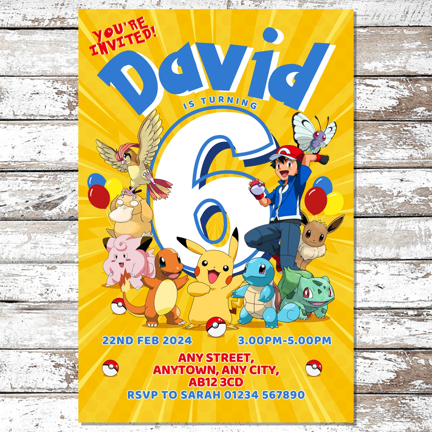 10 Personalised Pokemon Yellow Party Invitations With Envelopes