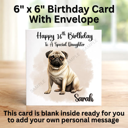 Pug Dog Personalised Birthday Card