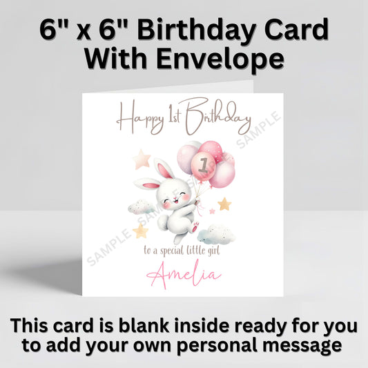 Cute Rabbit Pink Design Personalised Birthday Card