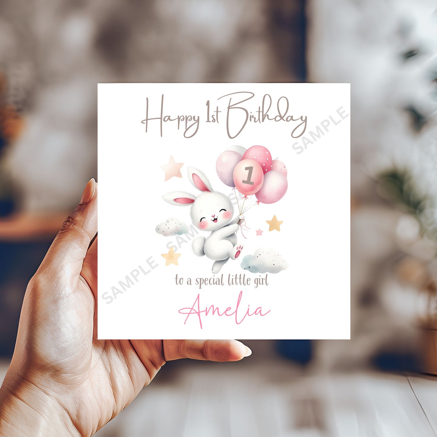 Cute Rabbit Pink Design Personalised Birthday Card