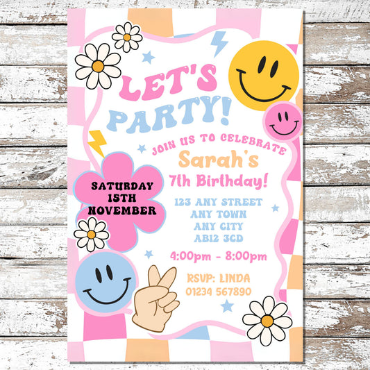 10 Personalised Retro Funky Groovy Party Invitations With Envelopes