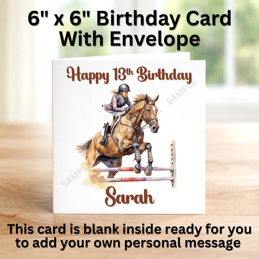 Horse Showjumping Personalised Birthday Card